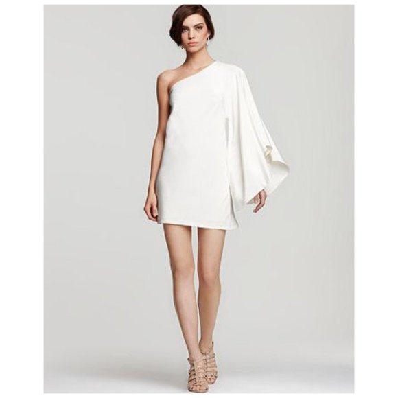 Nicole Miller green silk batwing one shoulder mini dress size 12 - Picture 13 of 13